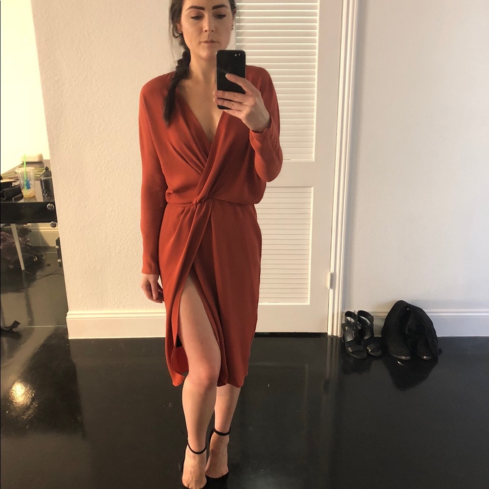 Rust dolman sleeve dress with slit